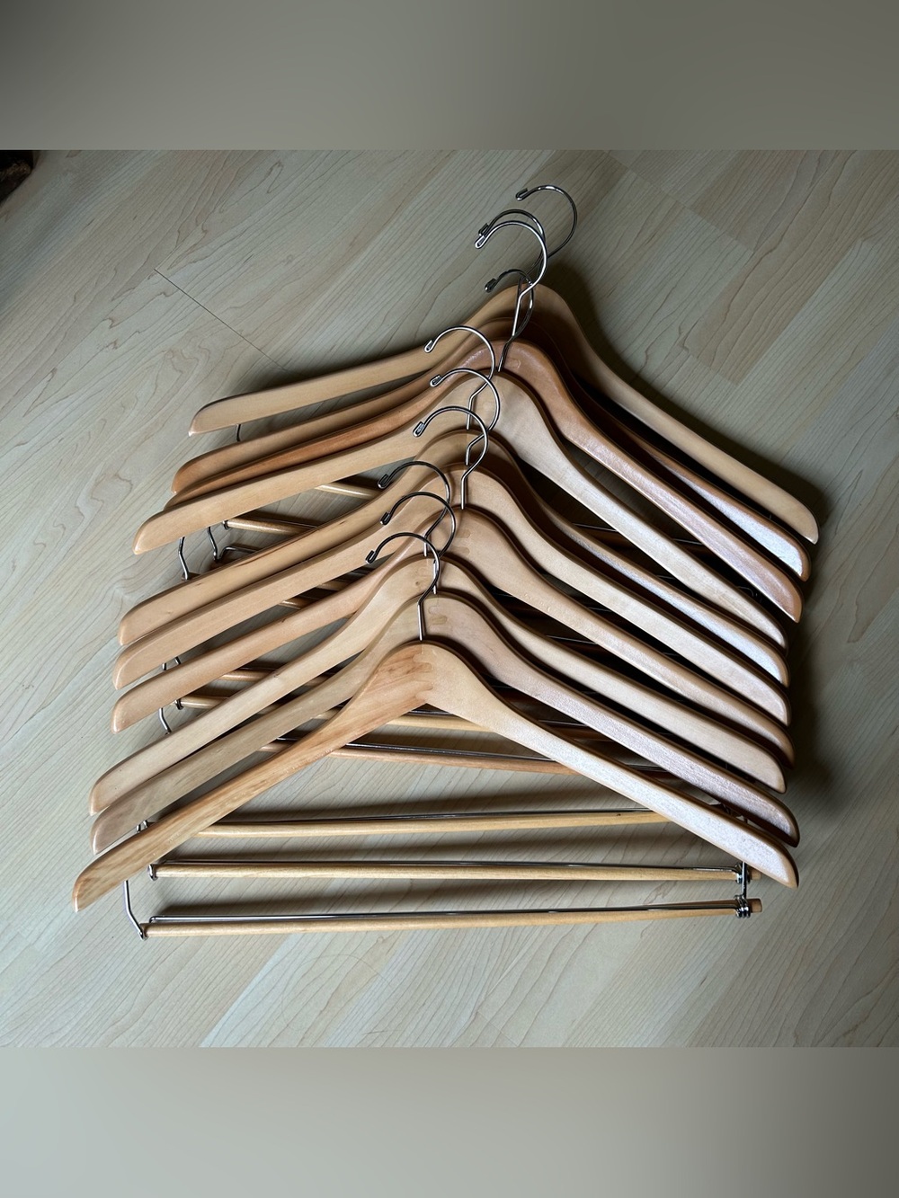 10 vintage wood suit coat hangers